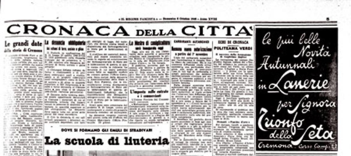 "Due anni fa" (ottobre 1938) il Regime creò la Scuola di Liuteria di Cremona