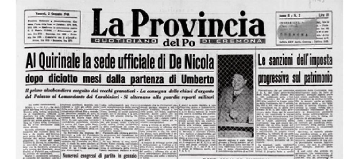 Entra in vigore la Costituzione della Repubblica Italiana. Enrico De Nicola primo presidente della repubblica