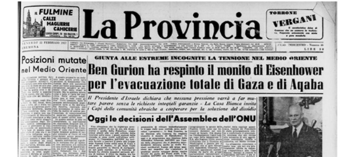Ben Gurion ha respinto il monito di Eisenhower per l'evacuazione totale di Gaza e di  Aqaba