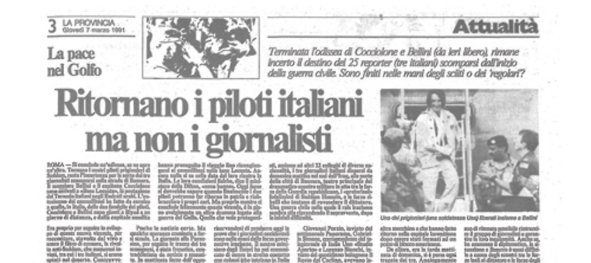 Prima Guerra del Golfo. Ritornano i piloti Cocciolone e Bellini