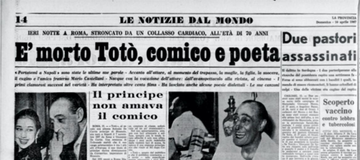 Si è spento a 70 anni il principe Antonio De Curtis, in arte Totò
