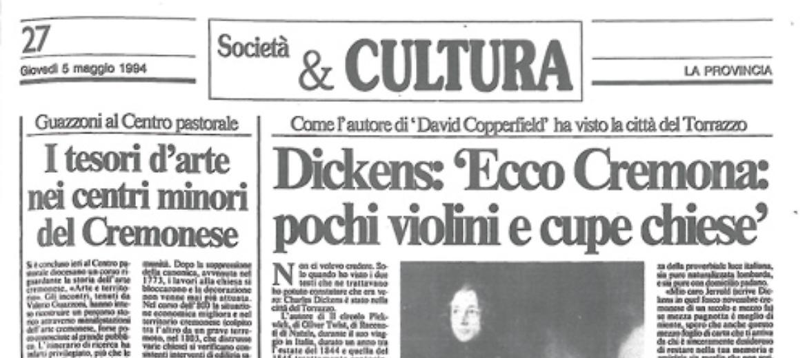 Scoperti alcuni scritti dello scrittore inglese Charles Dickens di passaggio a Cremona tra il 1844 e il 1845