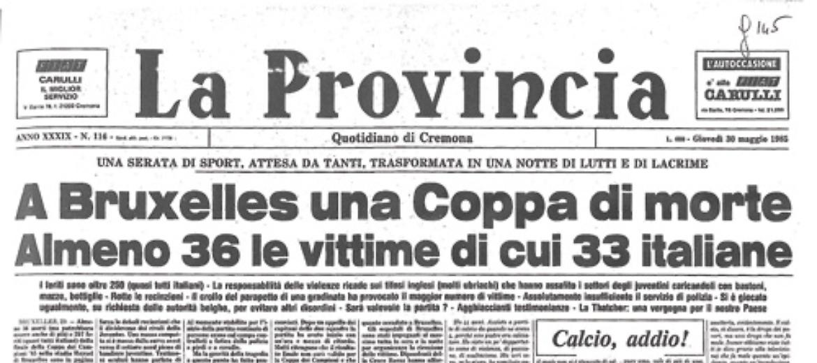 Stadio Heysel di Bruxelles: la finale di Coppa dei Campioni si trasforma in tragedia