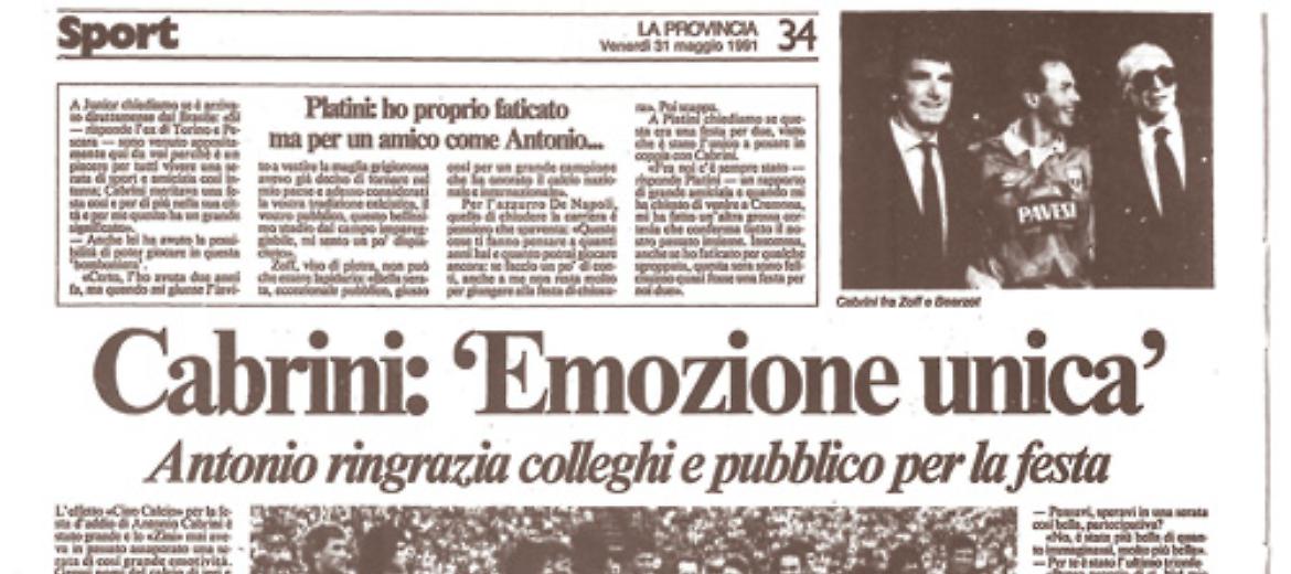Antonio Cabrini dice addio al calcio giocato. Grande festa allo stadio Zini di Cremona