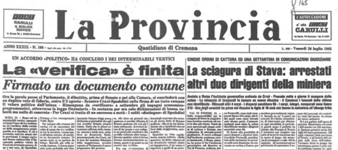 Avviata un'inchiesta governativa per indagare sul disastro di Stava in Val di Fiemme
