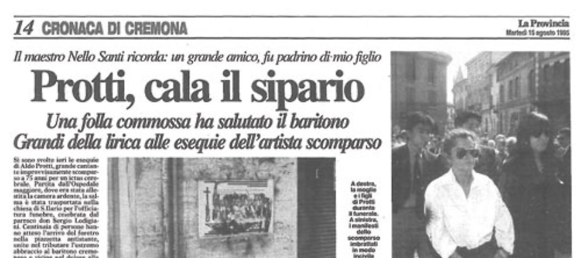 Una folla commossa per l'ultimo addio al grande baritono cremonese Aldo Protti