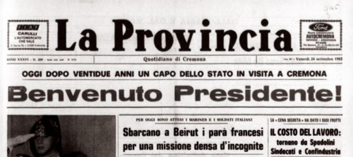 Il presidente della Repubblica Sandro Pertini, in visita ufficiale a Cremona