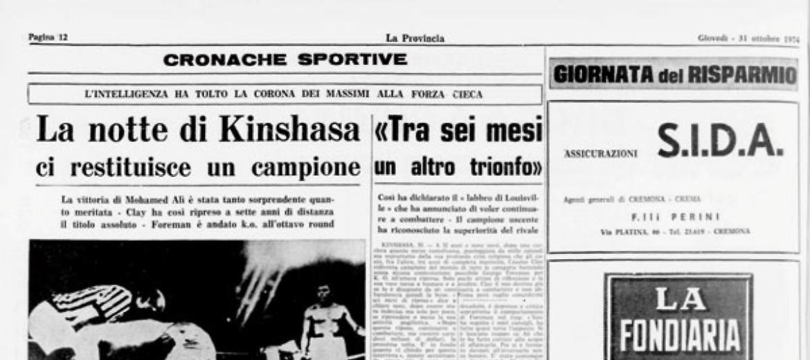Cassius Clay si riprende dopo sette anni il titolo assoluto dei massimi mettendo al tappeto Foreman