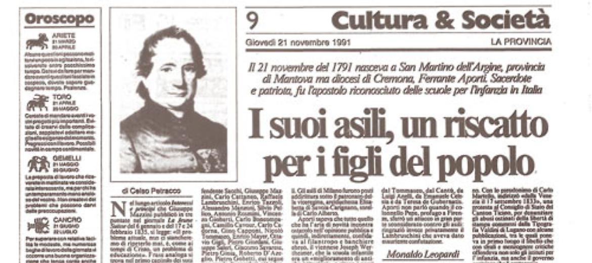 Nel 1791 nasceva Ferrante Aporti, il 'padre' degli asili per il popolo