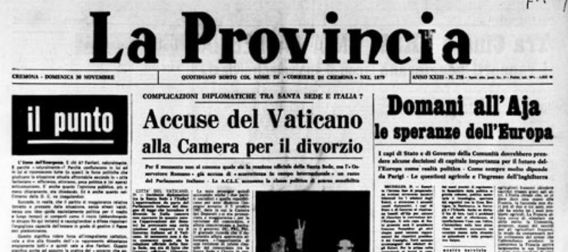 Il Parlamento italiano approva la legge sul divorzio. La Santa Sede no