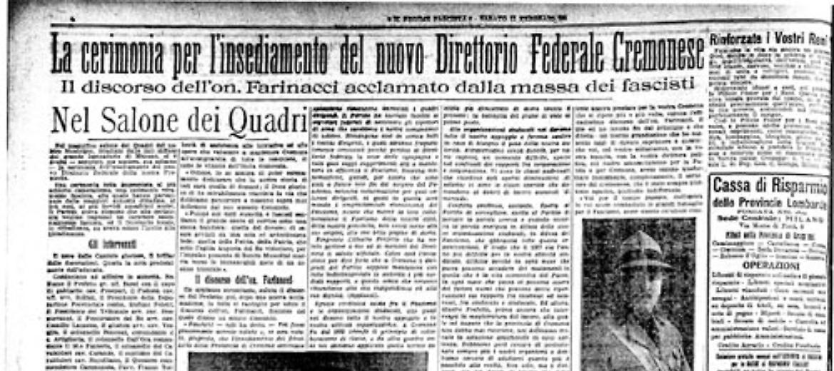 Si insedia il nuovo Direttorio Federale Cremonese. Scroscianti applausi per il discorso dell'on. Farinacci