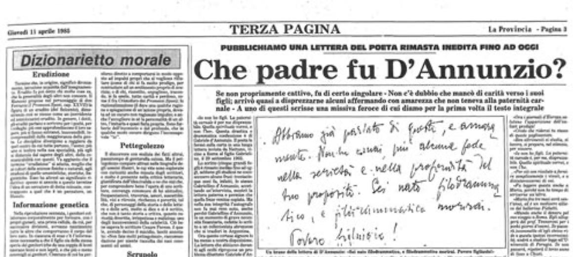 Pessimo padre e marito infedele? Una lettera inedita tratteggia la figura di Gabriele D'Annunzio
