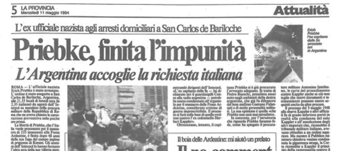 E' stato arrestato in Argentina Erich Pribke, il boia delle Fosse Ardeatine