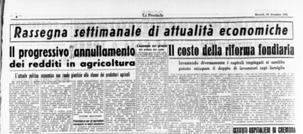 * Il progressivo annullamento dei redditi in agricoltura - *Il costo della riforma fondiaria - *Le vendite a rate - *Il Senato approva la legge sulla disciplina giuridica dell'impresa artigiana