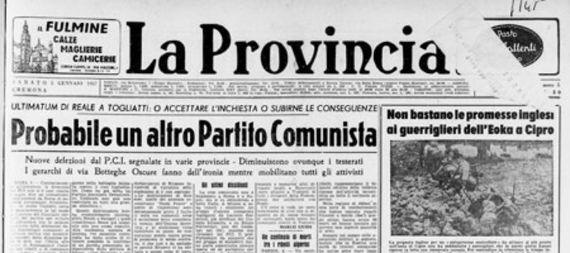 ** Probabile un altro Partito Comunista - **Non bastano le promesse inglesi ai guerriglieri dell'Eoka a Cipro - ** **Oggi Eisenhower sì presenta al Congresso con la "dottrina" per il Medio Oriente