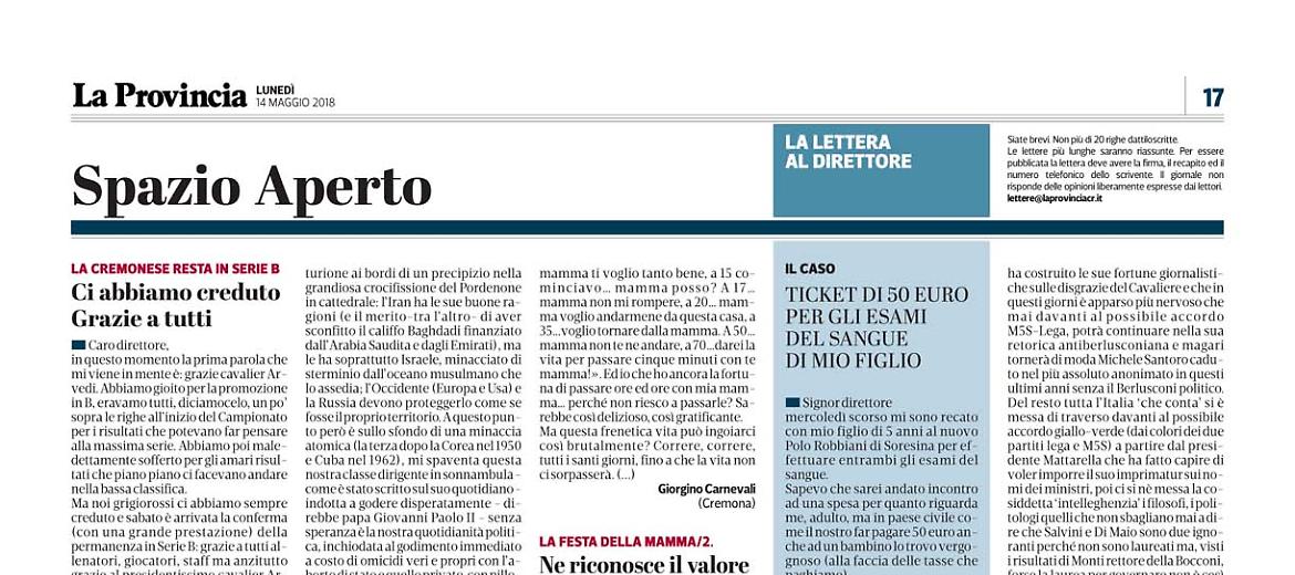 Lettere al Direttore del 14 Maggio