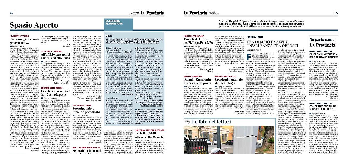 Lettere al Direttore del 15 Maggio