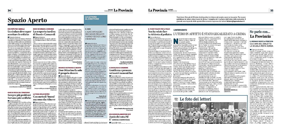 Lettere al Direttore del 17 Maggio