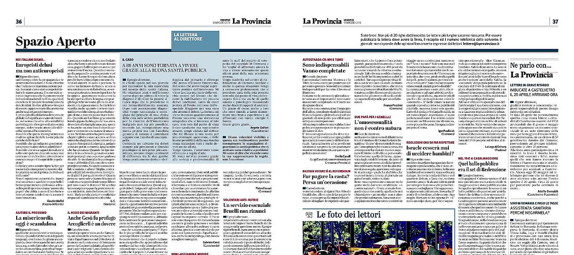 Lettere al Direttore del 18 Maggio