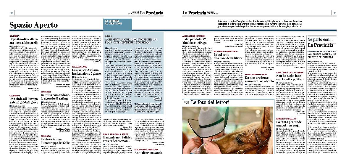 Lettere al Direttore del 29 maggio