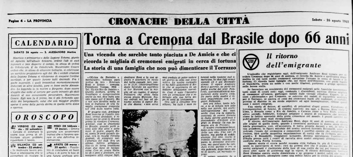 Torna a Cremona dal Brasile dopo 66 anni
