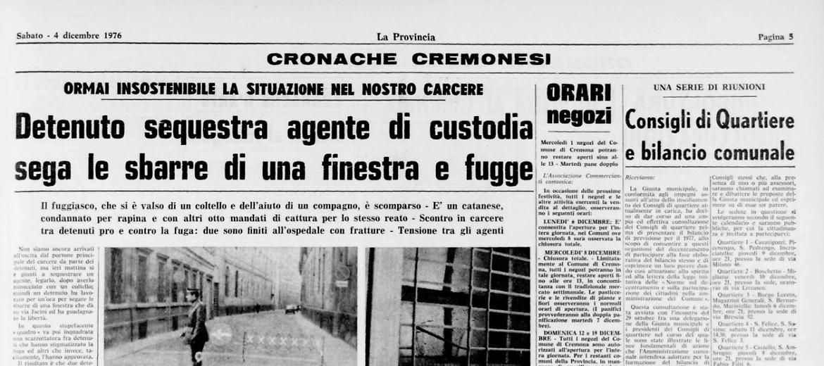 Detenuto sequestra agente di custodia sega le sbarre di una finestra e fugge