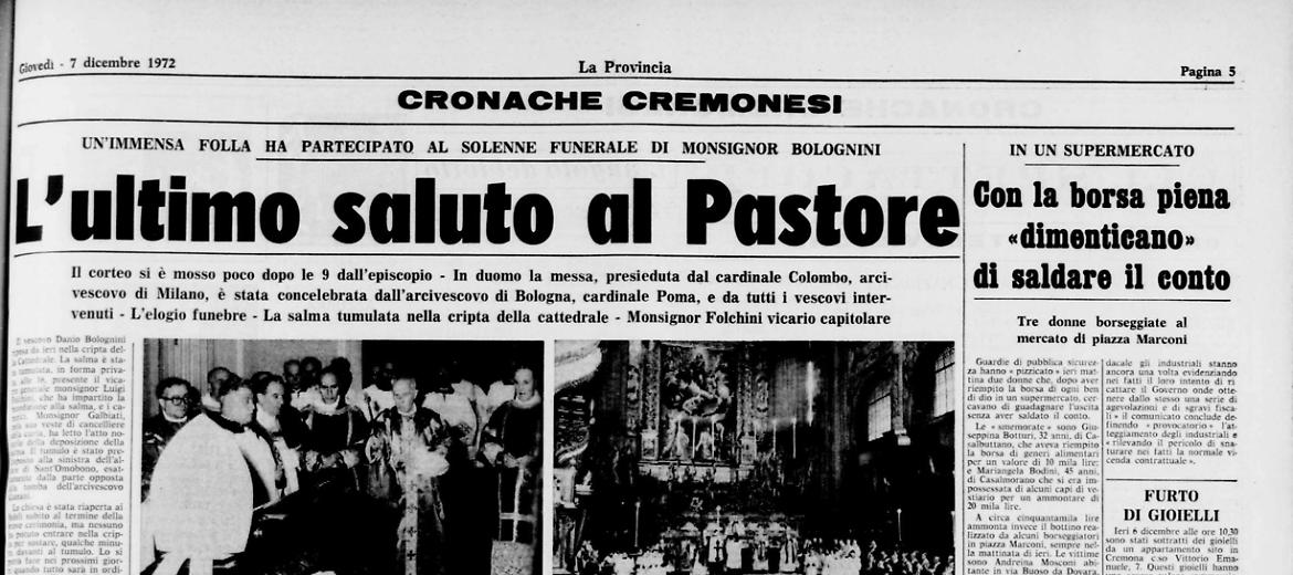 Addio al vescovo Bolognini