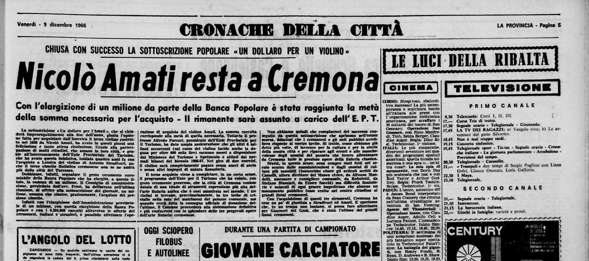 Nicolò Amati resta a CremonaTrova 17.000 lire e le porta in Comune