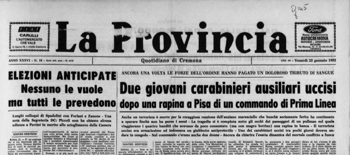 Prima pagina 22 gennaio 1982