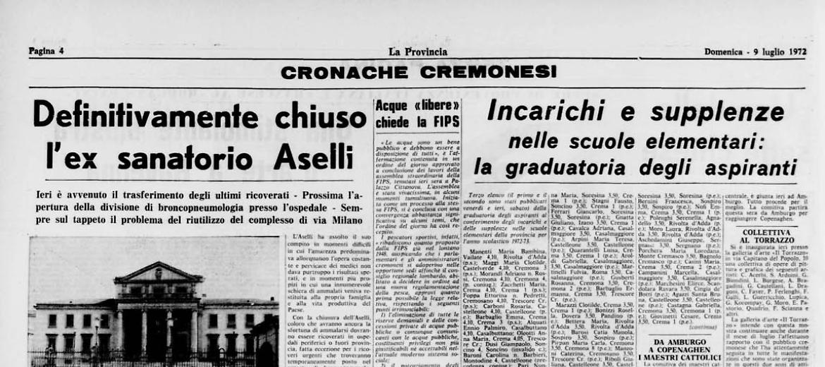 Definitivamente chiuso l’ex sanatorio Aselli