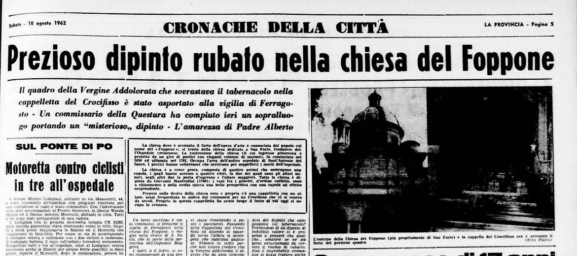 Prezioso dipinto rubato nella chiesa del Foppone