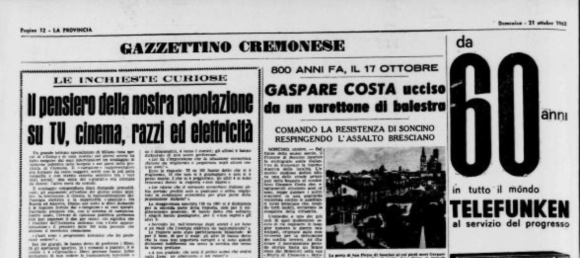 Gaspare Costa ucciso da un varettone di balestra