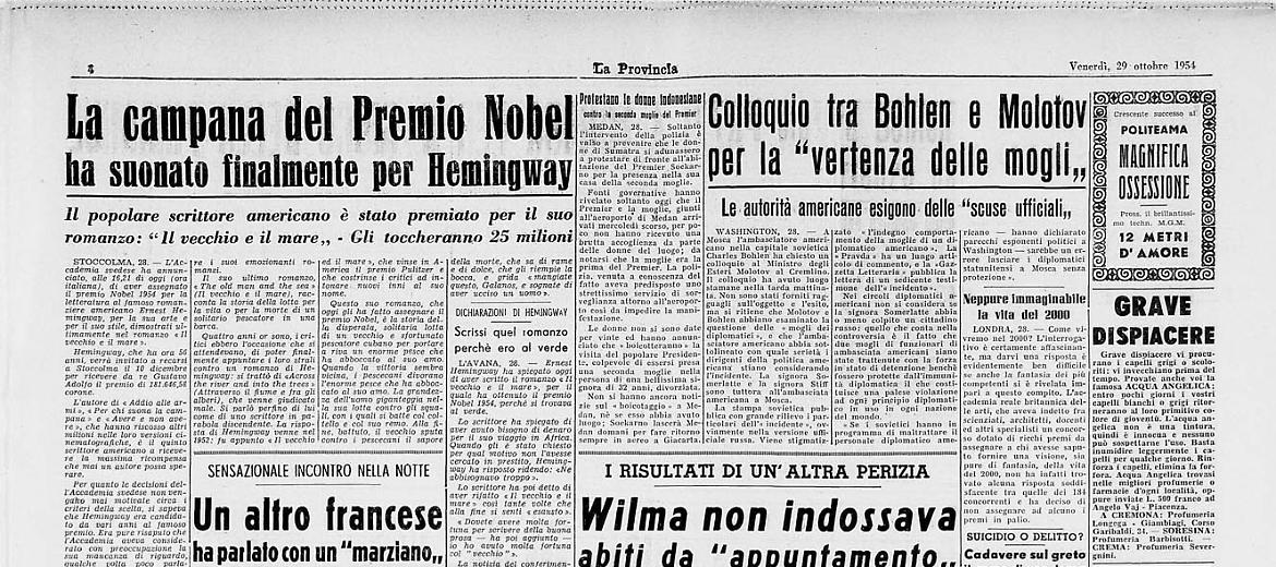 La campana del Premio Nobel ha suonato finalmente per Hemingway