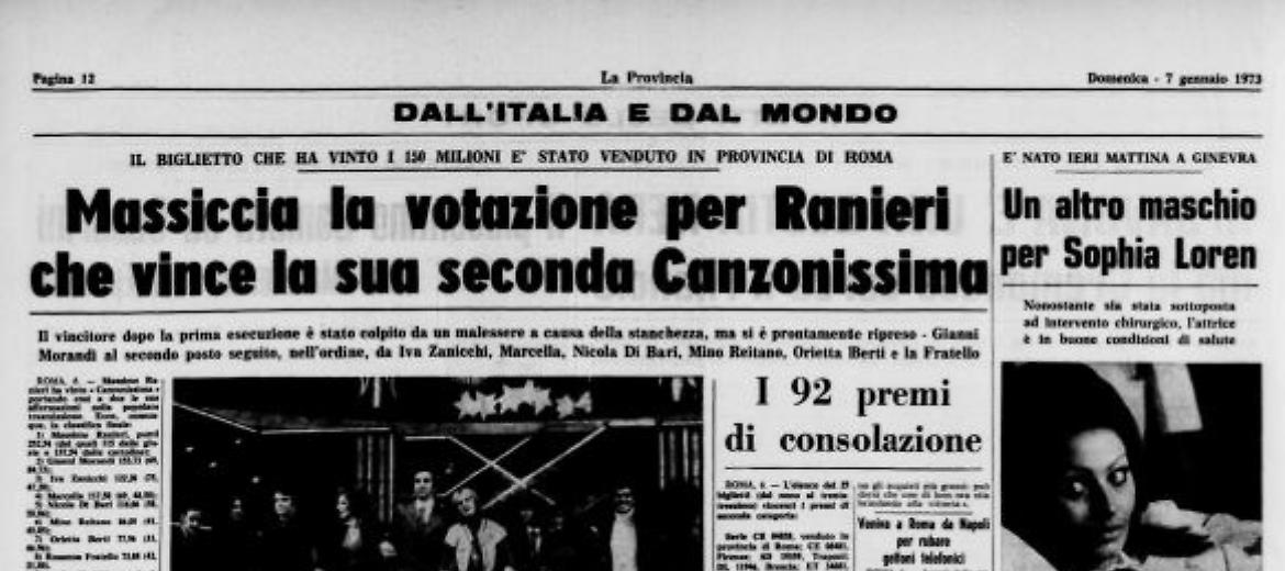 Ranieri vince la sua seconda Canzonissima 