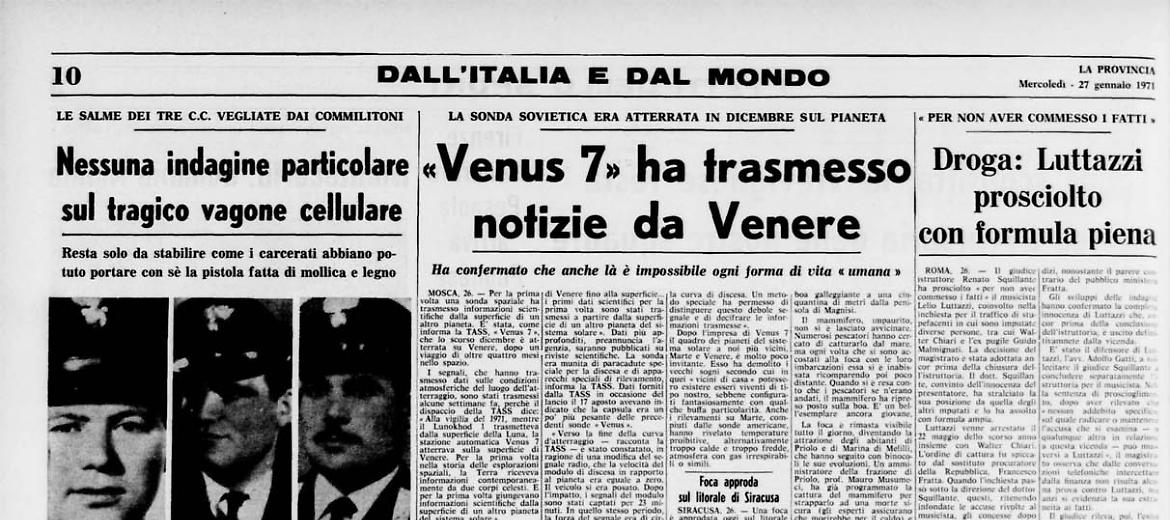 «Venus 7» ha trasmesso  notizie da Venere