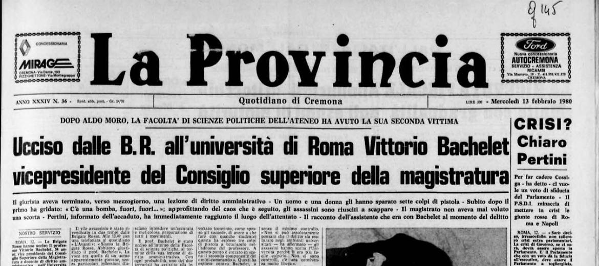 Ucciso dalle B.R. all'università di Roma Vittorio Bachelet vicepresidente del CSM