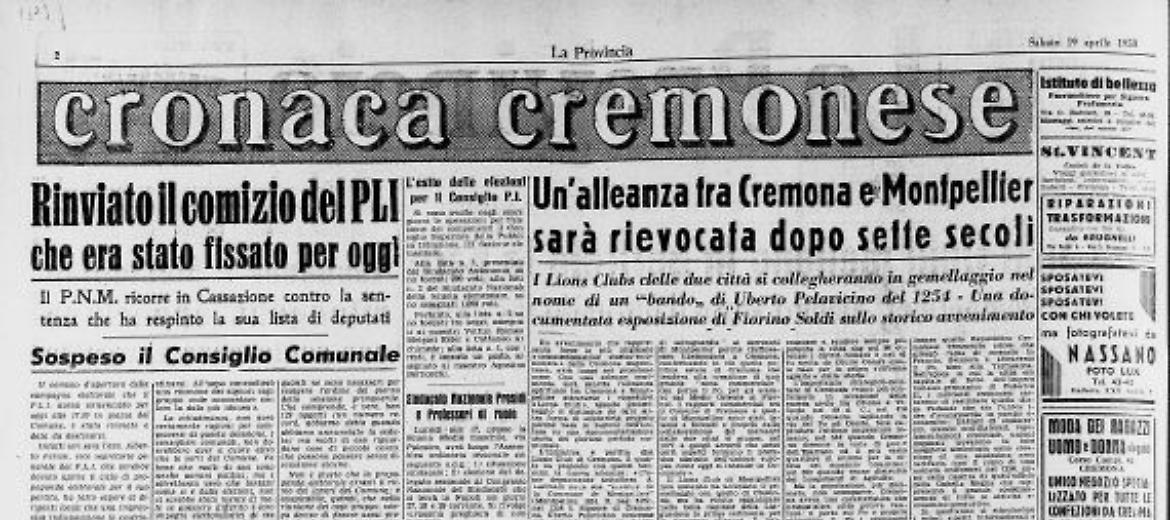 Un'alleanza tra Cremona e Montpellier sarà rievocata dopo sette secoli