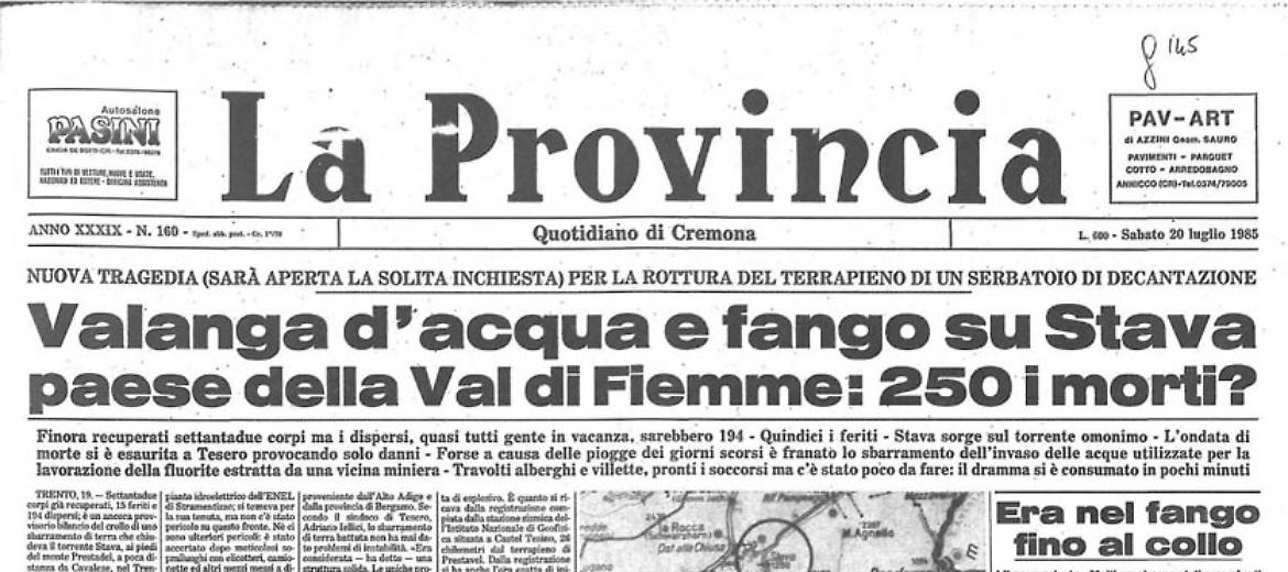 Valanga d'acqua e fango su Stava: 250 morti? Cremonesi coinvolti.