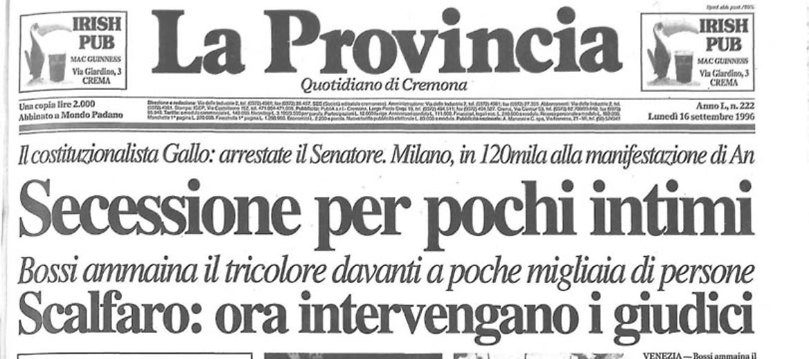 Bossi proclama la secessione della Padania dall'Italia