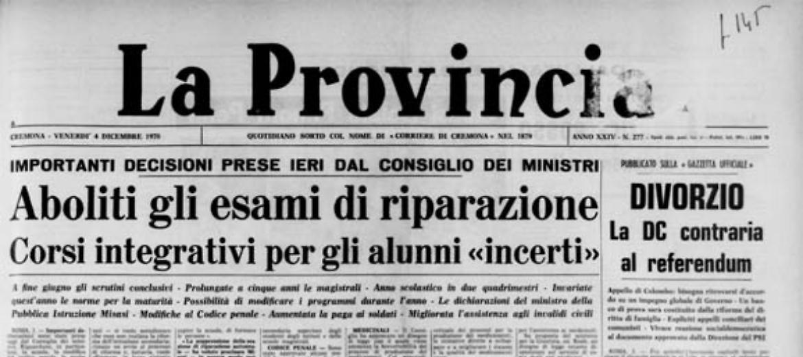 SCUOLA Aboliti gli esami di riparazioneDIVORZIO La DC contraria al referendum