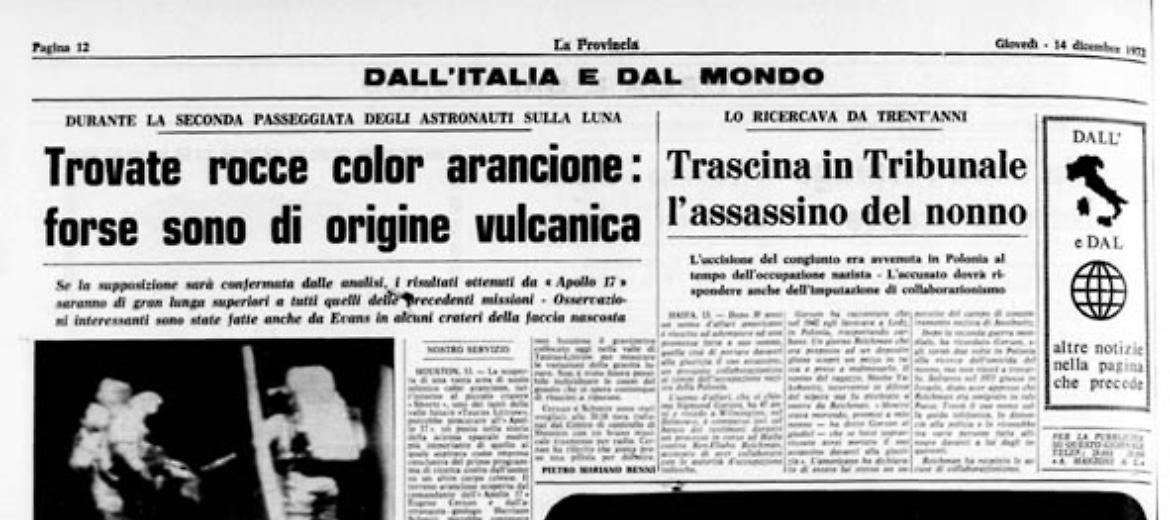Luna: trovate rocce arancioni, forse di origine vulcanica