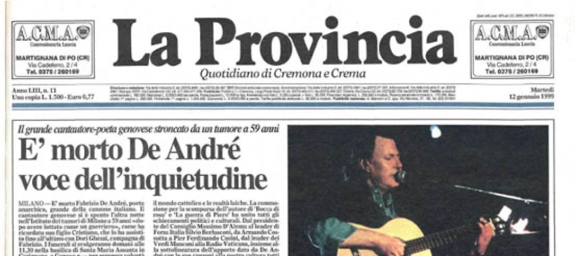 Addio a Fabrizio De André voce dell'inquietudine