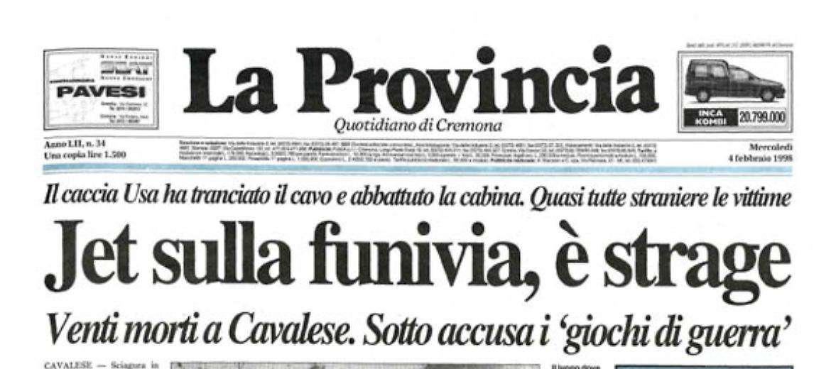 Jet sulla funivia, è strage sul Cermis