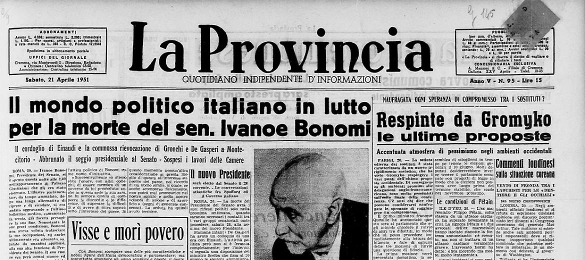 Il mondo politico italiano in lutto per la morte del sen. Ivanoe Bonomi
