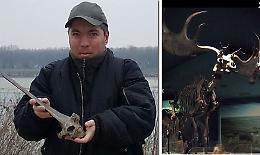 Dal fiume spunta la vertebra del cervo gigante