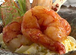 Gamberi agli agrumi, ricotta e bottarga
