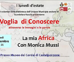 Lunedì 17 alle 21 'La mia Africa' con Monica Mussi