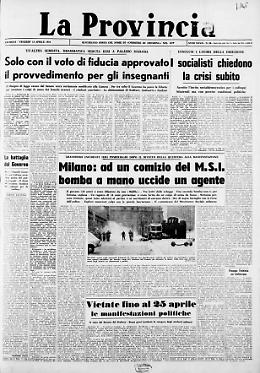 Milano: ad un comizio del M.S.I. bomba a mano uccide un agente