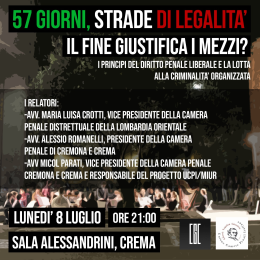 Strade Legalit&agrave;, questa sera conferenza in Sala Alessandrini