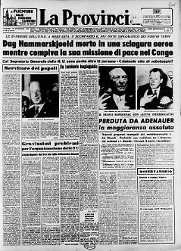 Dag Hammarskjoeld morto in una sciagura aerea mentre compiva la sua missione di pace nel Congo
